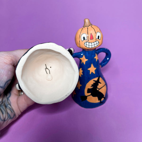 Ceramic Hand Built Large Pumpkin Bell About 5"