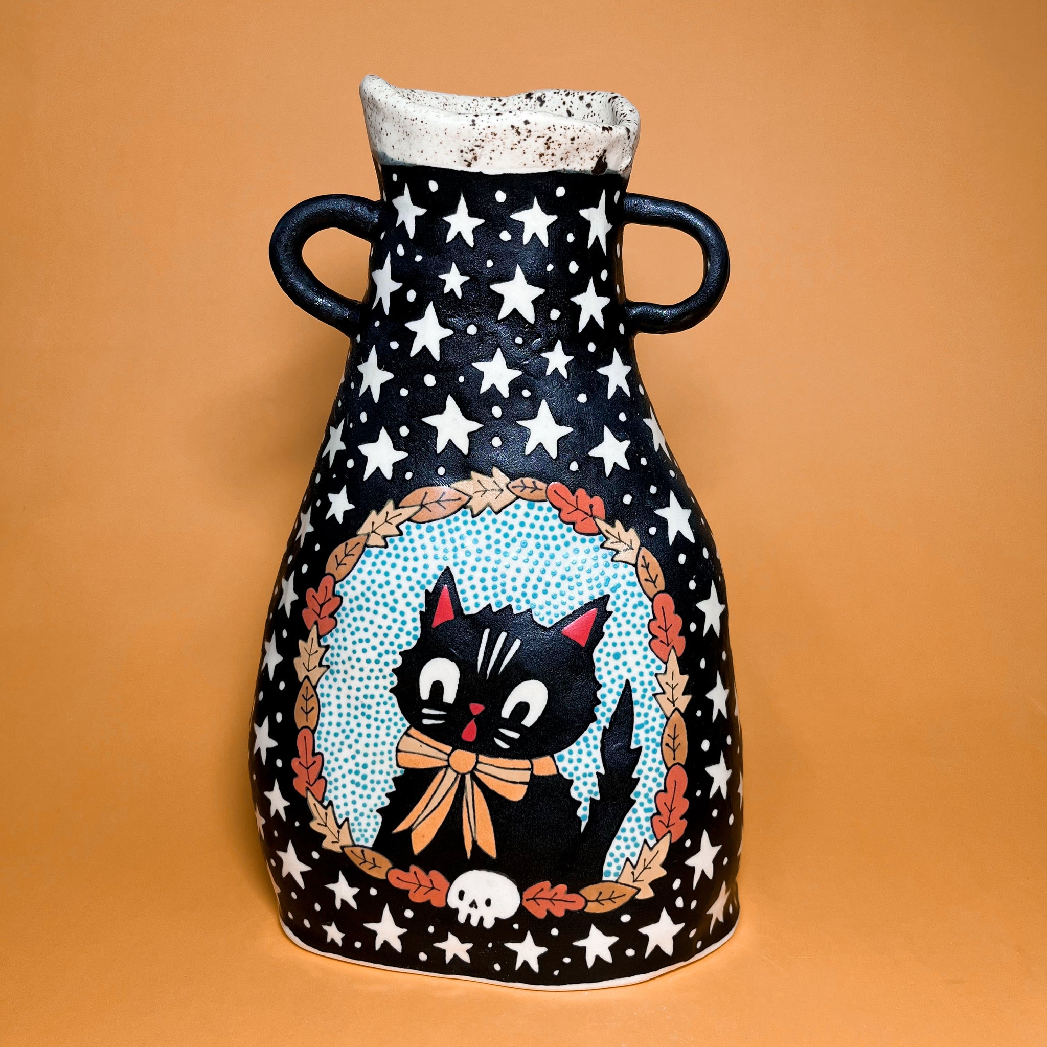 Ceramic Hand Built Halloween Jar 8x5"