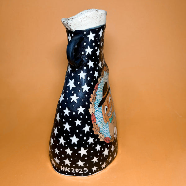 Ceramic Hand Built Halloween Jar 8x5"