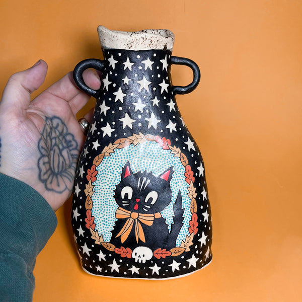 Ceramic Hand Built Halloween Jar 8x5"