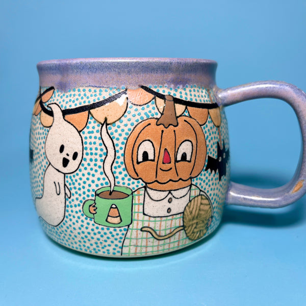 Ceramic Wheel Thrown Halloween Party Mug 16oz