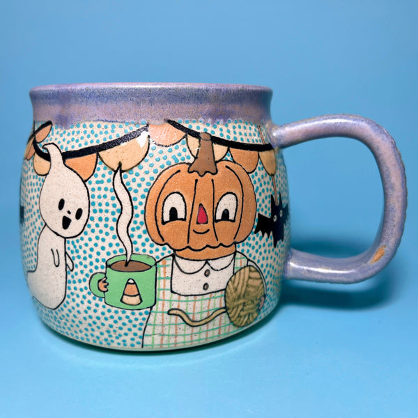 Ceramic Wheel Thrown Halloween Party Mug 16oz