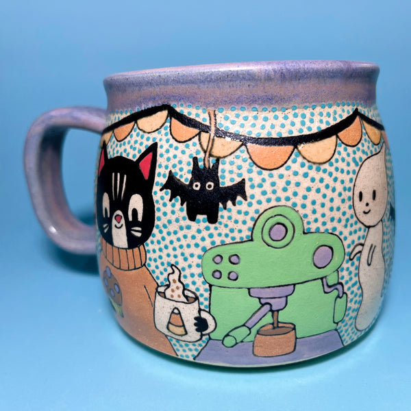 Ceramic Wheel Thrown Halloween Party Mug 16oz