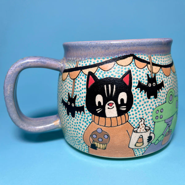 Ceramic Wheel Thrown Halloween Party Mug 16oz