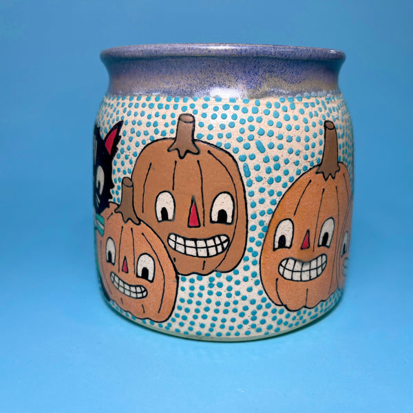Ceramic Wheel Thrown Halloween Cat Mug 14oz