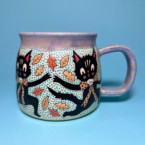 Ceramic Wheel Thrown Halloween Cat Mug 16oz