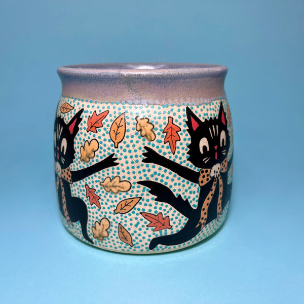 Ceramic Wheel Thrown Halloween Cat Mug 16oz