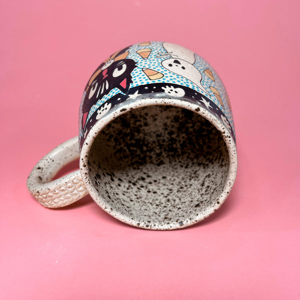 Ceramic Wheel Thrown Halloween Cat Mug 15oz
