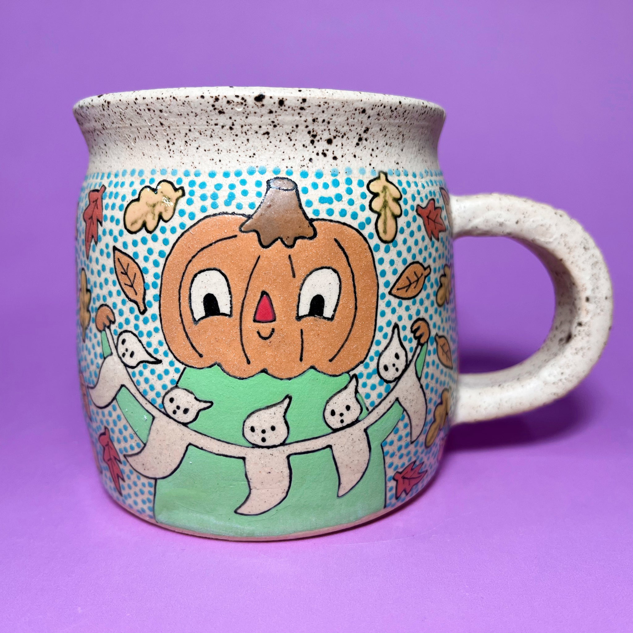 Ceramic Wheel Thrown Pumpkin Gourd Friends Mug 14.5oz