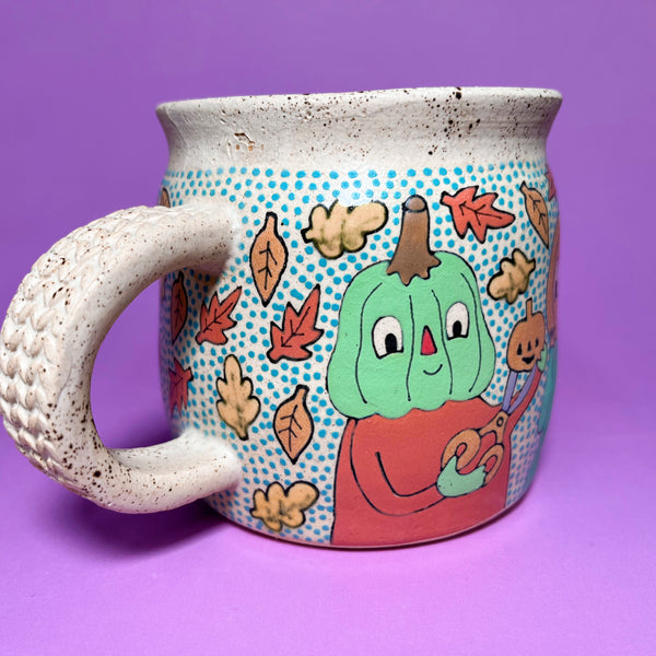 Ceramic Wheel Thrown Pumpkin Gourd Friends Mug 14.5oz