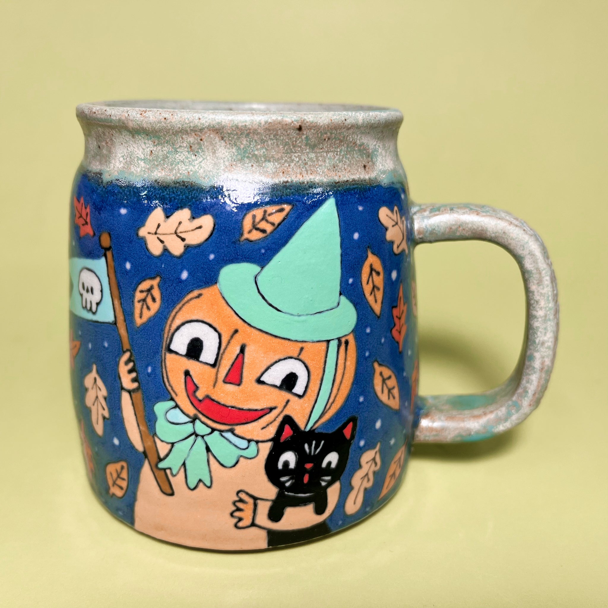 Ceramic Wheel Thrown Pumpkin Friends Mug 15oz