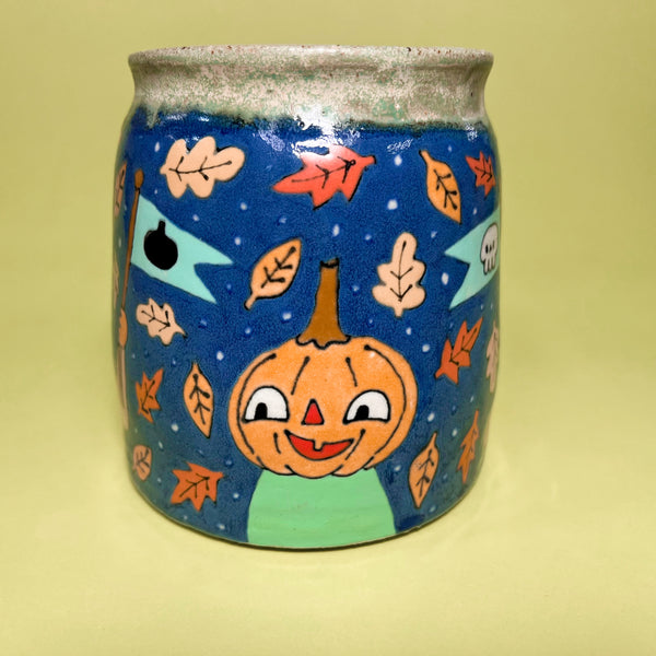 Ceramic Wheel Thrown Pumpkin Friends Mug 15oz