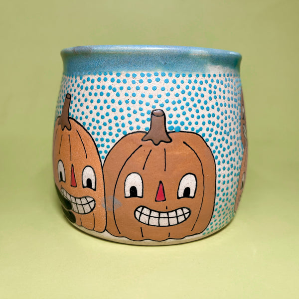 Ceramic Wheel Thrown Halloween Cat Mug 15oz