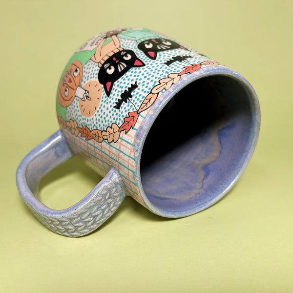 Ceramic Wheel Thrown Ouija Cats Mug 16oz