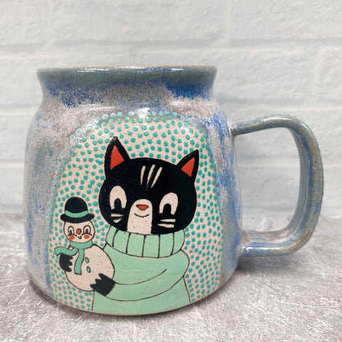 Ceramic Wheel Thrown Mug Cat Snowman Teapot 18oz