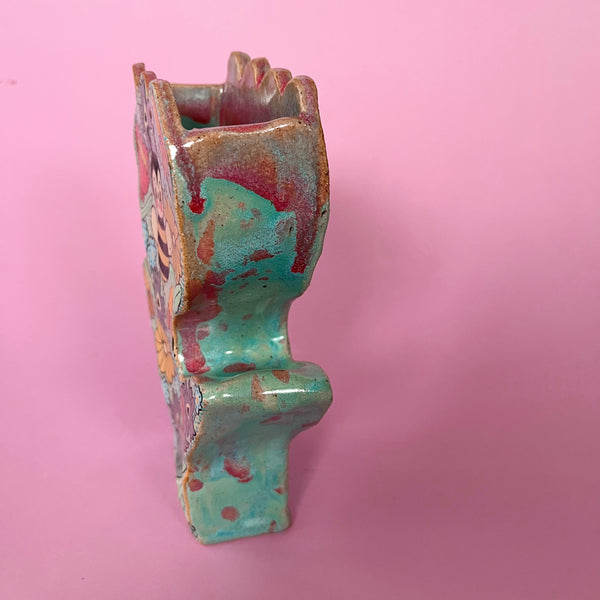 Ceramic Hand Built Spider Flower Jar 7"