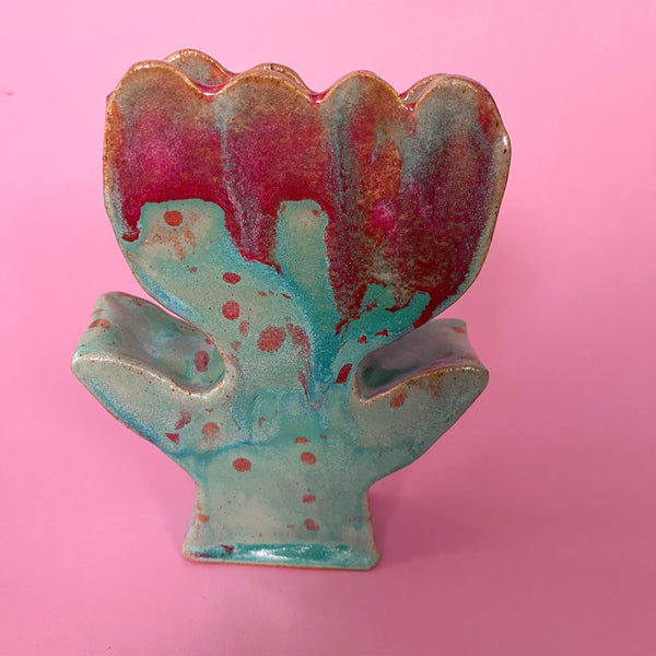 Ceramic Hand Built Spider Flower Jar 7"