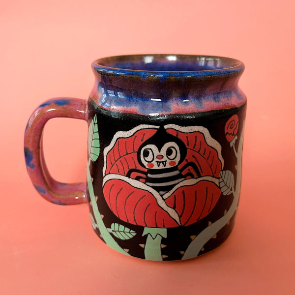 Ceramic Wheel Thrown Mug Spider Rose 15oz