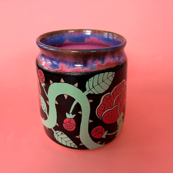 Ceramic Wheel Thrown Mug Spider Rose 15oz