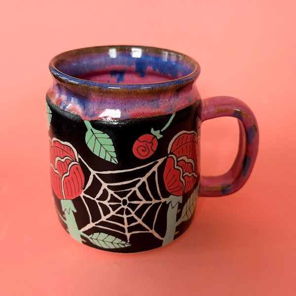 Ceramic Wheel Thrown Mug Spider Rose 15oz
