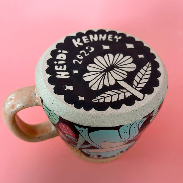 Ceramic Wheel Thrown Mug Frog Flowers 13.5oz