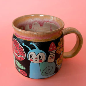 Ceramic Wheel Thrown Mug Snail Flowers 12.5oz