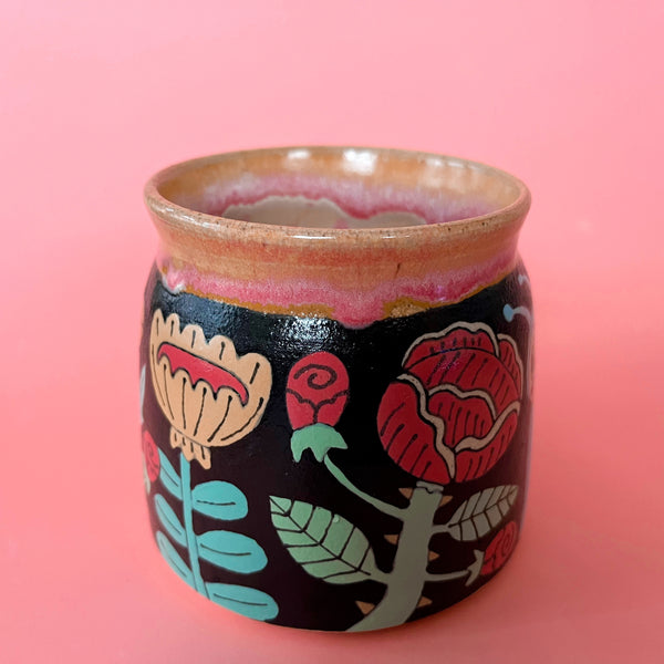 Ceramic Wheel Thrown Mug Snail Flowers 12.5oz