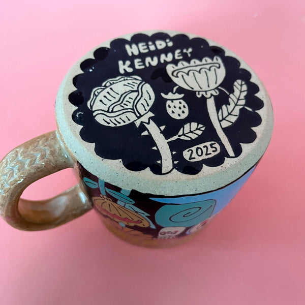 Ceramic Wheel Thrown Mug Snail Flowers 12.5oz