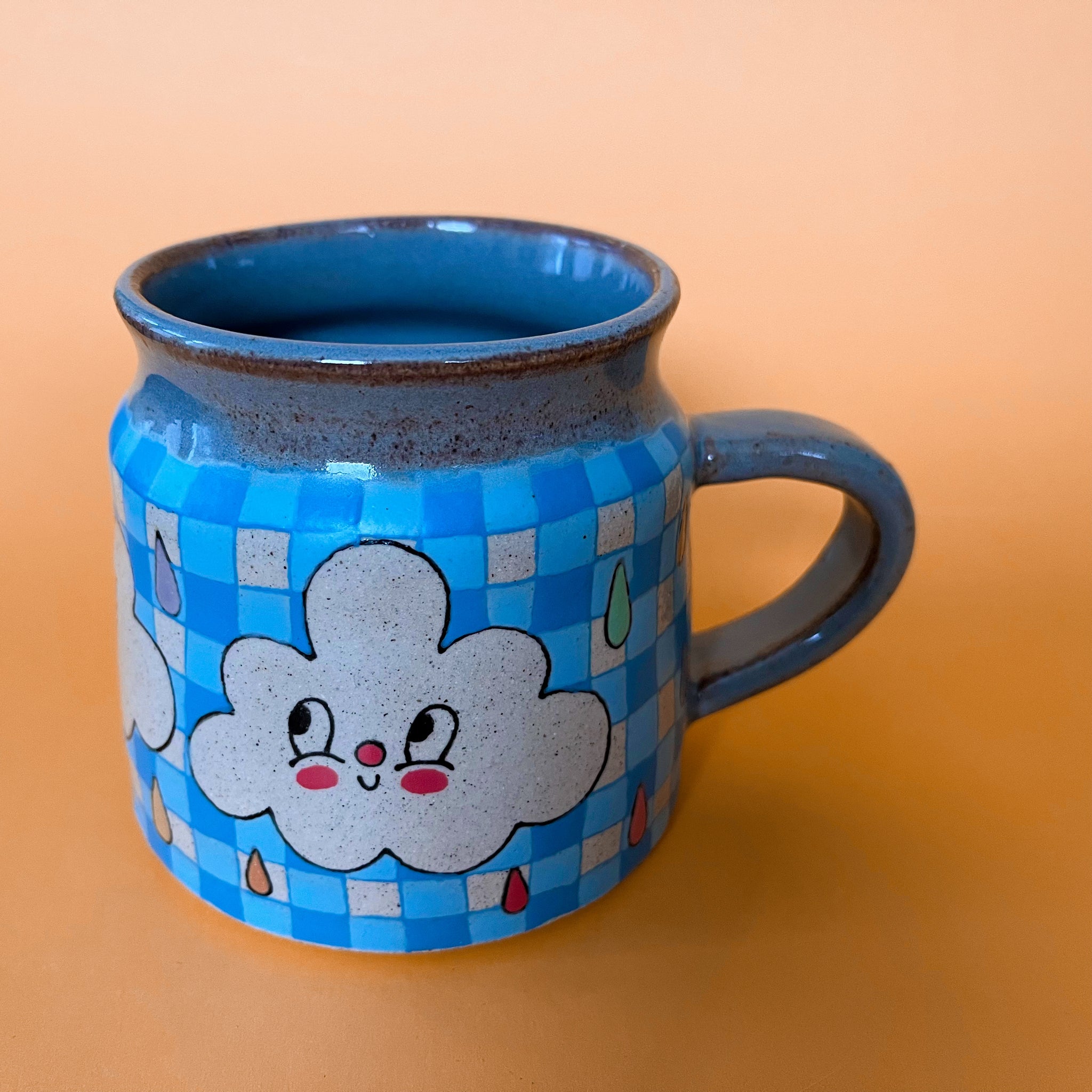 Ceramic Wheel Thrown Mug Rainbow Cloud 13oz