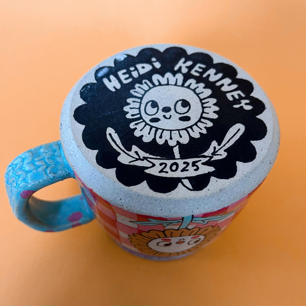 Ceramic Wheel Thrown Mug Gingham Flowers 13oz