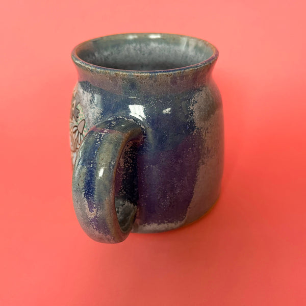 Ceramic Wheel Thrown Mug Cat Flowers 16oz