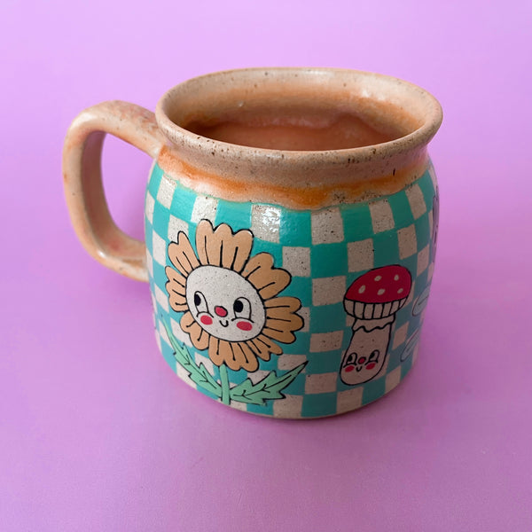 Ceramic Wheel Thrown Mug Flowers 13oz