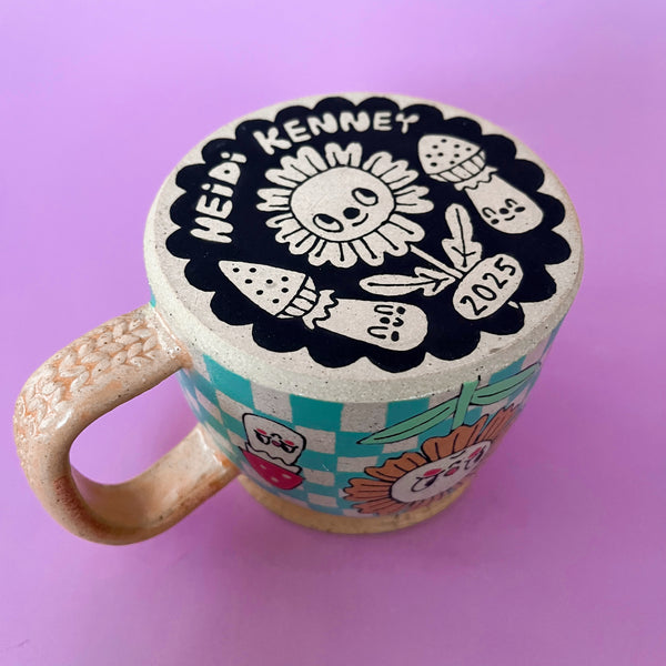 Ceramic Wheel Thrown Mug Flowers 13oz