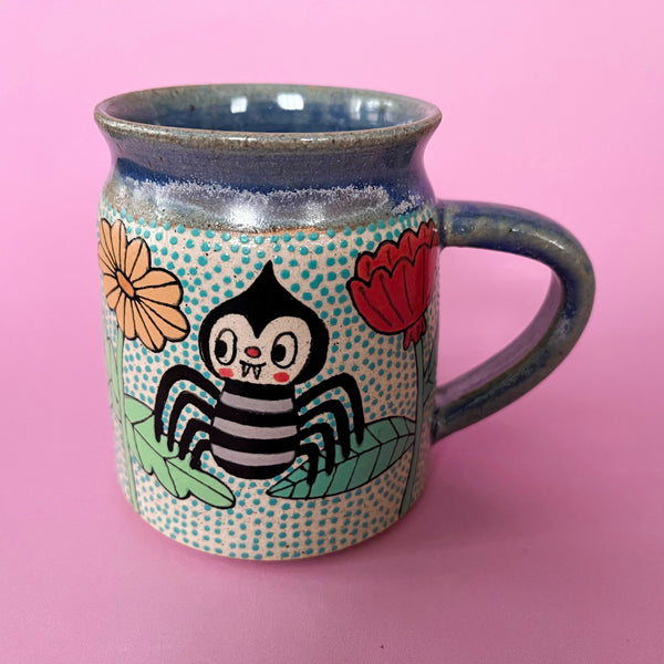 Ceramic Wheel Thrown Mug Spider Flower 10.5oz