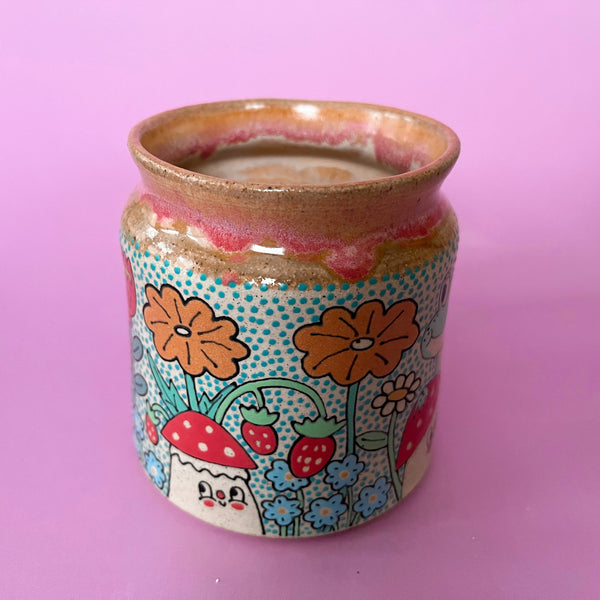 Ceramic Wheel Thrown Mug Frog Mushroom 14oz