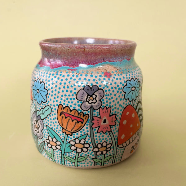 Ceramic Wheel Thrown Mug Spider Mushroom 14.5oz