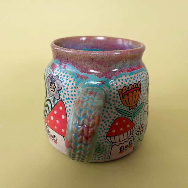 Ceramic Wheel Thrown Mug Spider Mushroom 14.5oz