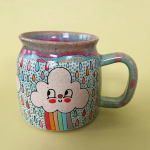 Ceramic Wheel Thrown Mug Rainbow Cloud 12oz