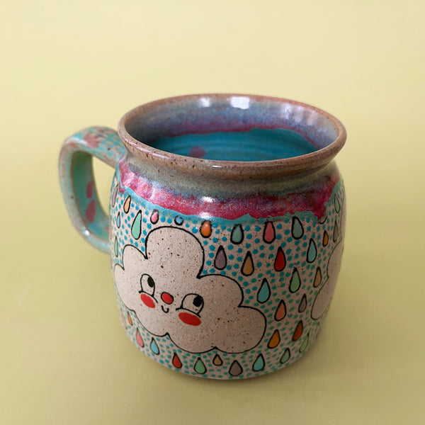 Ceramic Wheel Thrown Mug Rainbow Cloud 12oz