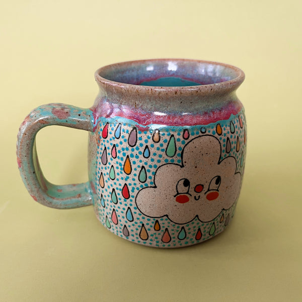 Ceramic Wheel Thrown Mug Rainbow Cloud 12oz
