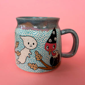 Ceramic Wheel Thrown Mug Vulture Ghosts 16oz