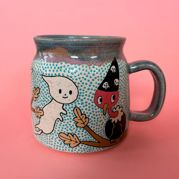 Ceramic Wheel Thrown Mug Vulture Ghosts 16oz