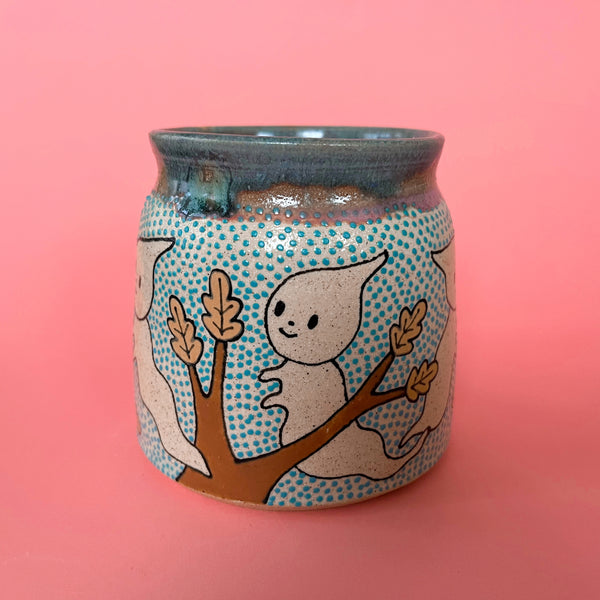 Ceramic Wheel Thrown Mug Vulture Ghosts 16oz