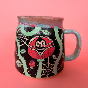 Ceramic Wheel Thrown Mug Spider Rose 17.5oz