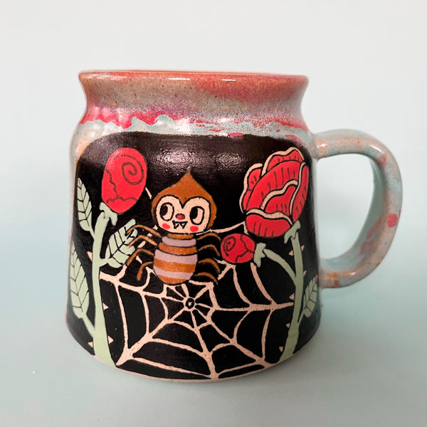 Ceramic Wheel Thrown Mug Spider Rose  17oz