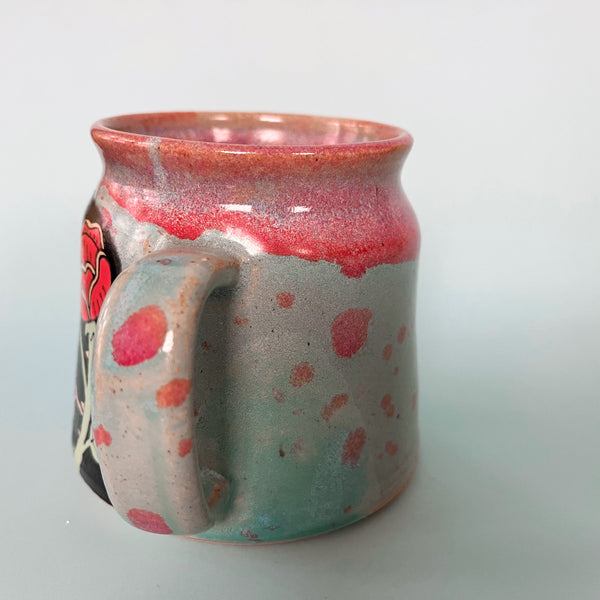 Ceramic Wheel Thrown Mug Spider Rose  17oz