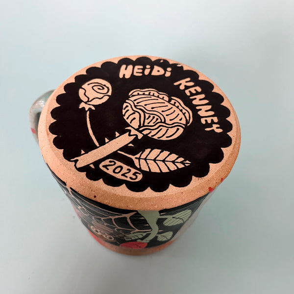Ceramic Wheel Thrown Mug Spider Rose  17oz