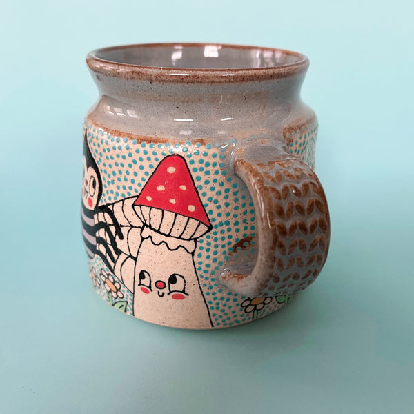 Ceramic Wheel Thrown Mug Spider Ladybug Mug 14oz