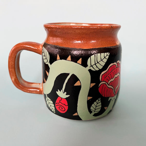 Ceramic Wheel Thrown Mug Bee Rose 13.5oz