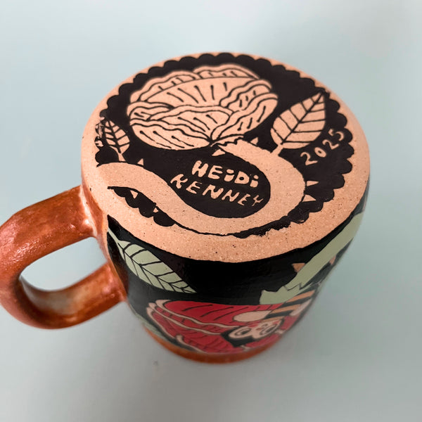 Ceramic Wheel Thrown Mug Bee Rose 13.5oz